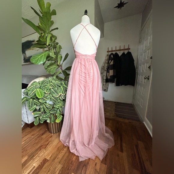 Baby Pink Gown with high side slits + tulle overlay - Picture 4 of 6